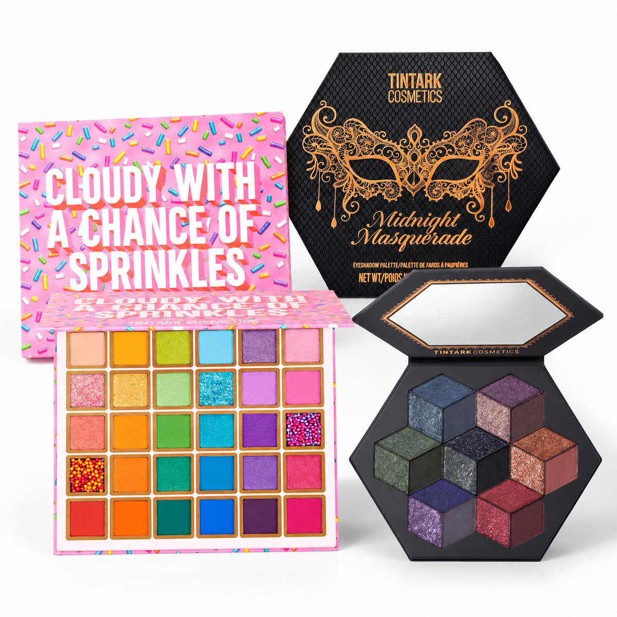 TINTARK Colorful & Smokey Eyeshadow Palette Duo – Cloudy With a Chance of Sprinkles + Midnight Masquerade