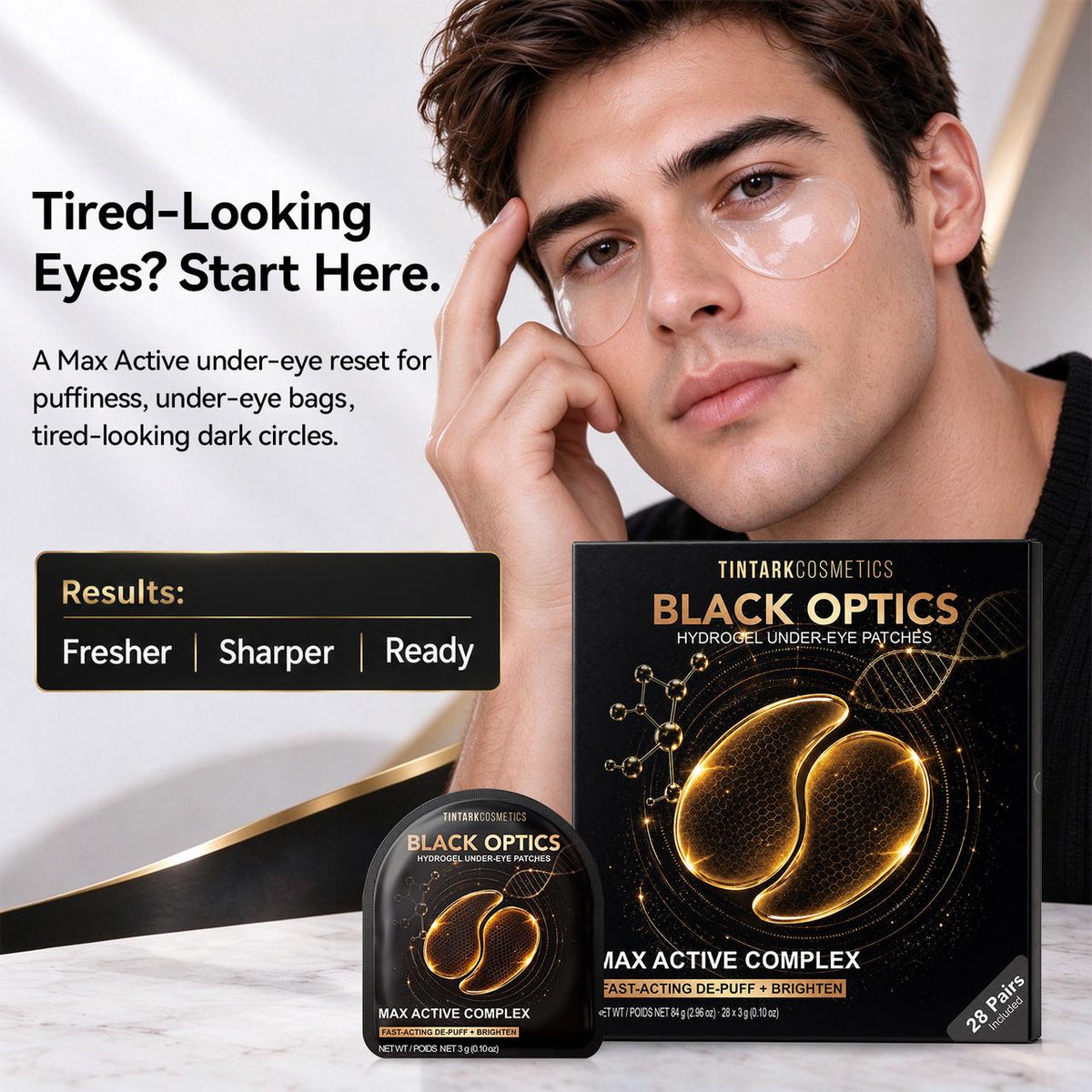 TINTARK Black Optics Caffeine De-Puffing Eye Patches, 28 Pairs
