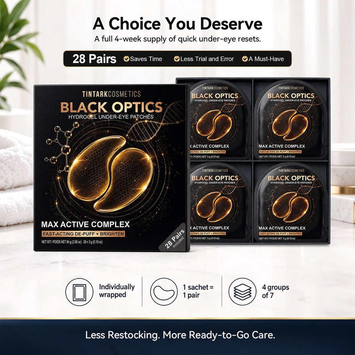 TINTARK Black Optics Caffeine De-Puffing Eye Patches, 28 Pairs