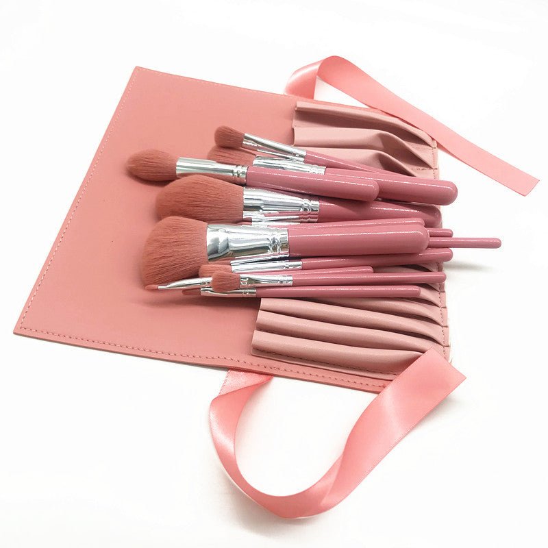 Pink Makeup  Brush Set, 12pcs with leather bag