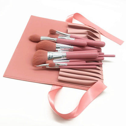 Pink Makeup  Brush Set, 12pcs with leather bag