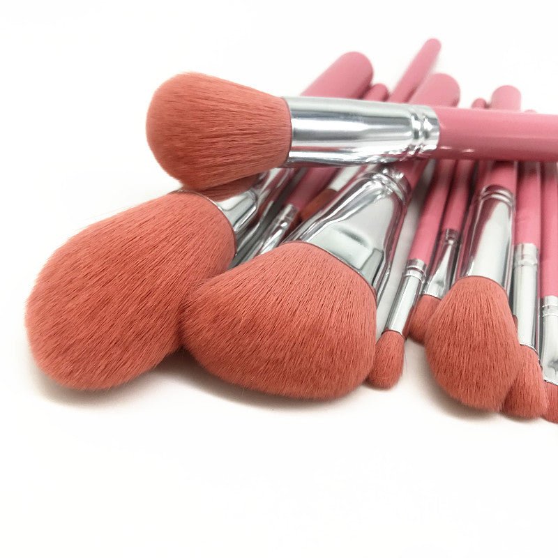 Pink Makeup  Brush Set, 12pcs with leather bag