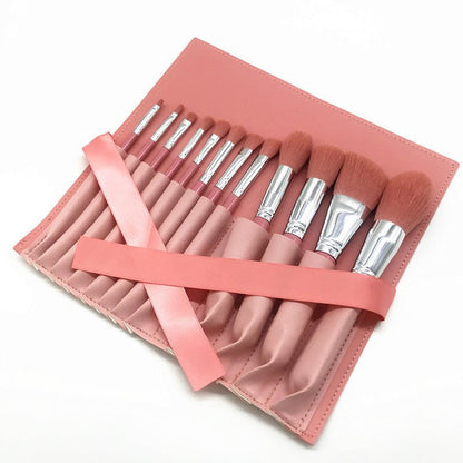 Pink Makeup  Brush Set, 12pcs with leather bag