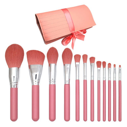 Pink Makeup  Brush Set, 12pcs with leather bag